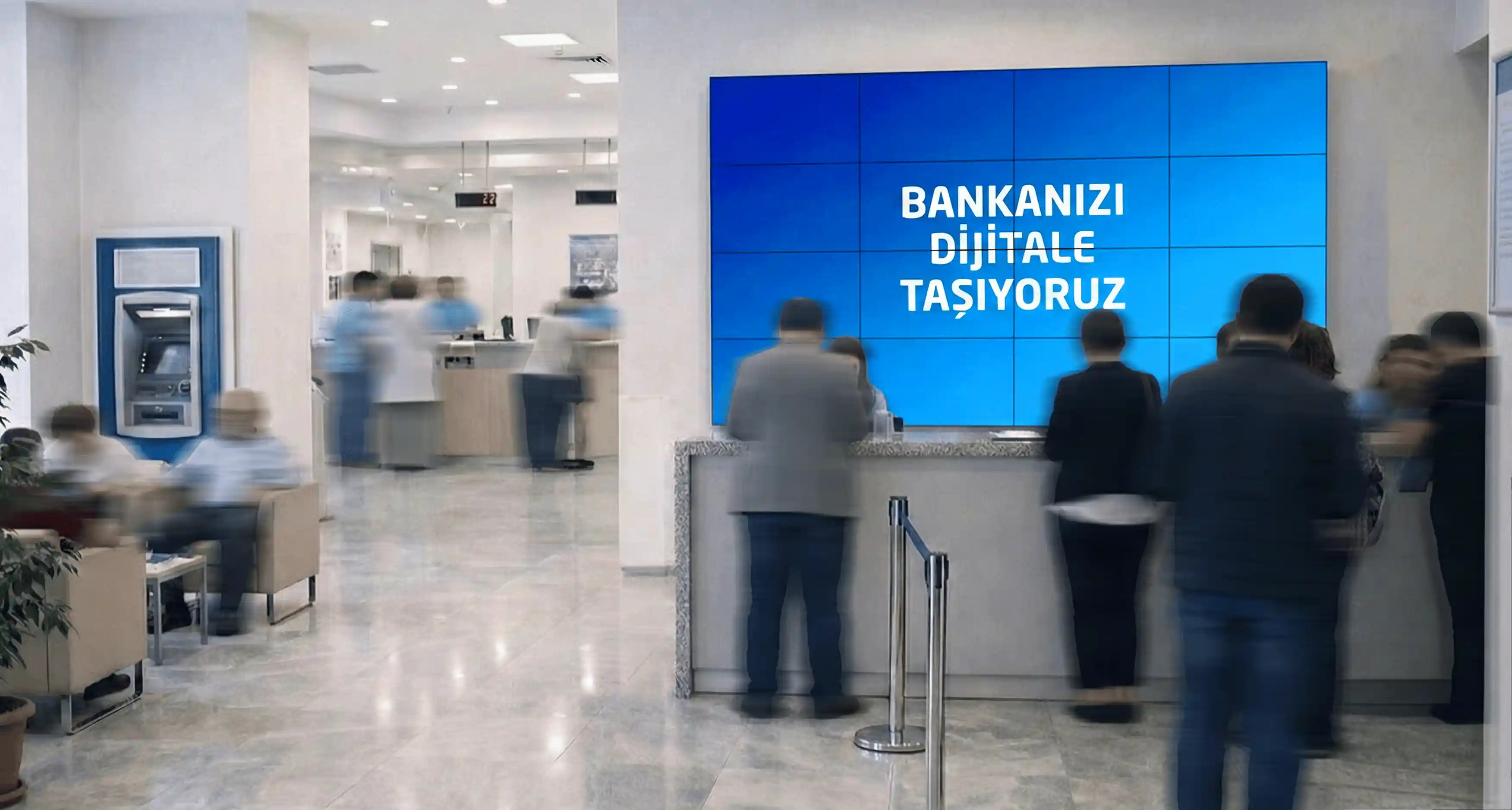 Finans şubesinde dijital ekran kullanım görseli
