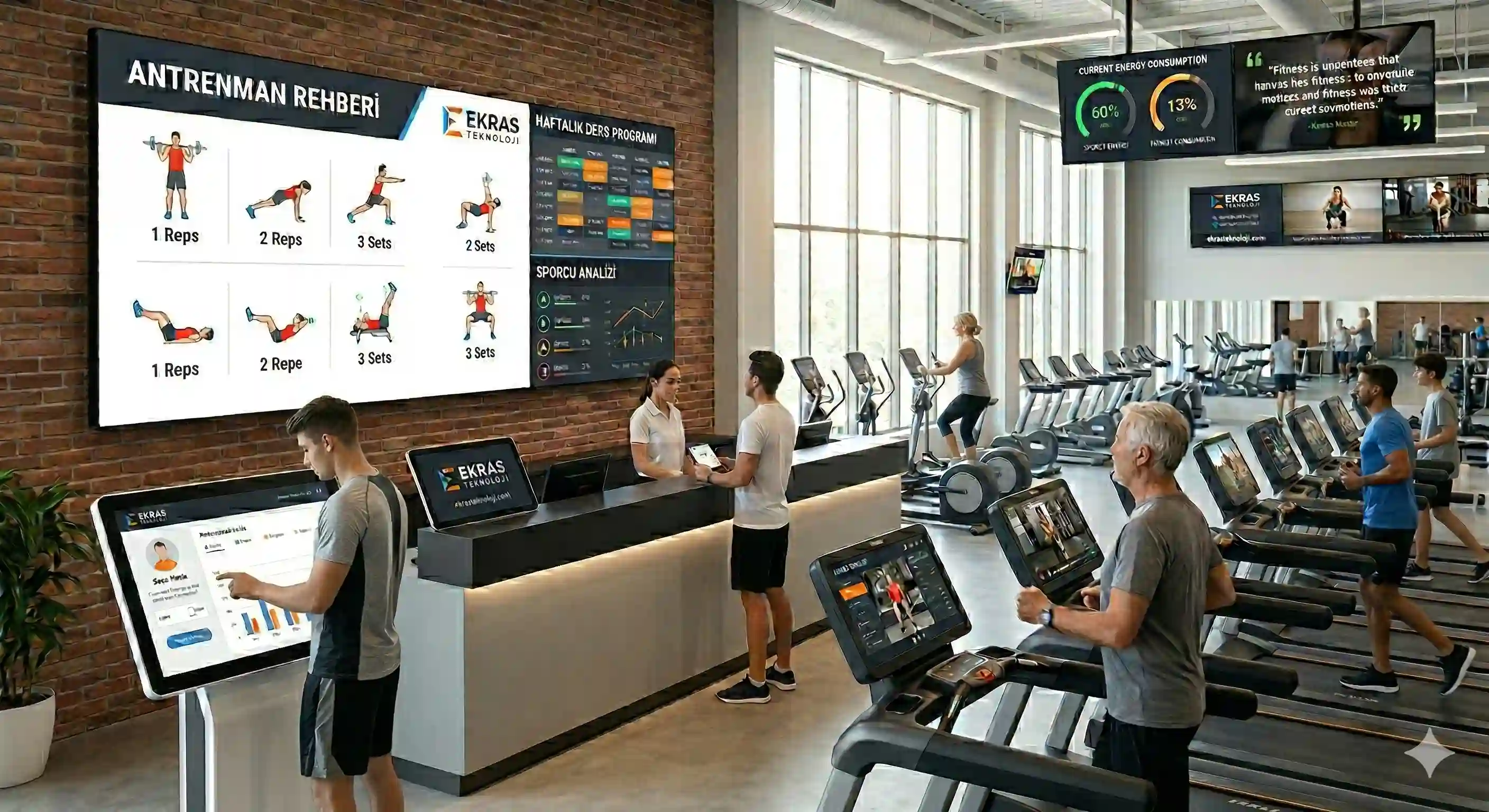 Spor salonunda dijital ekran kullanım görseli