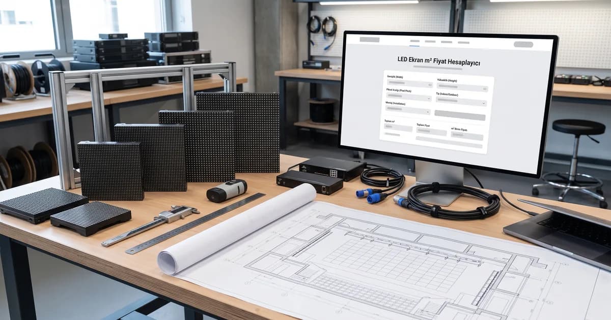LED ekran m² fiyat hesaplayıcı için fiyat ve teknik proje planlama görseli