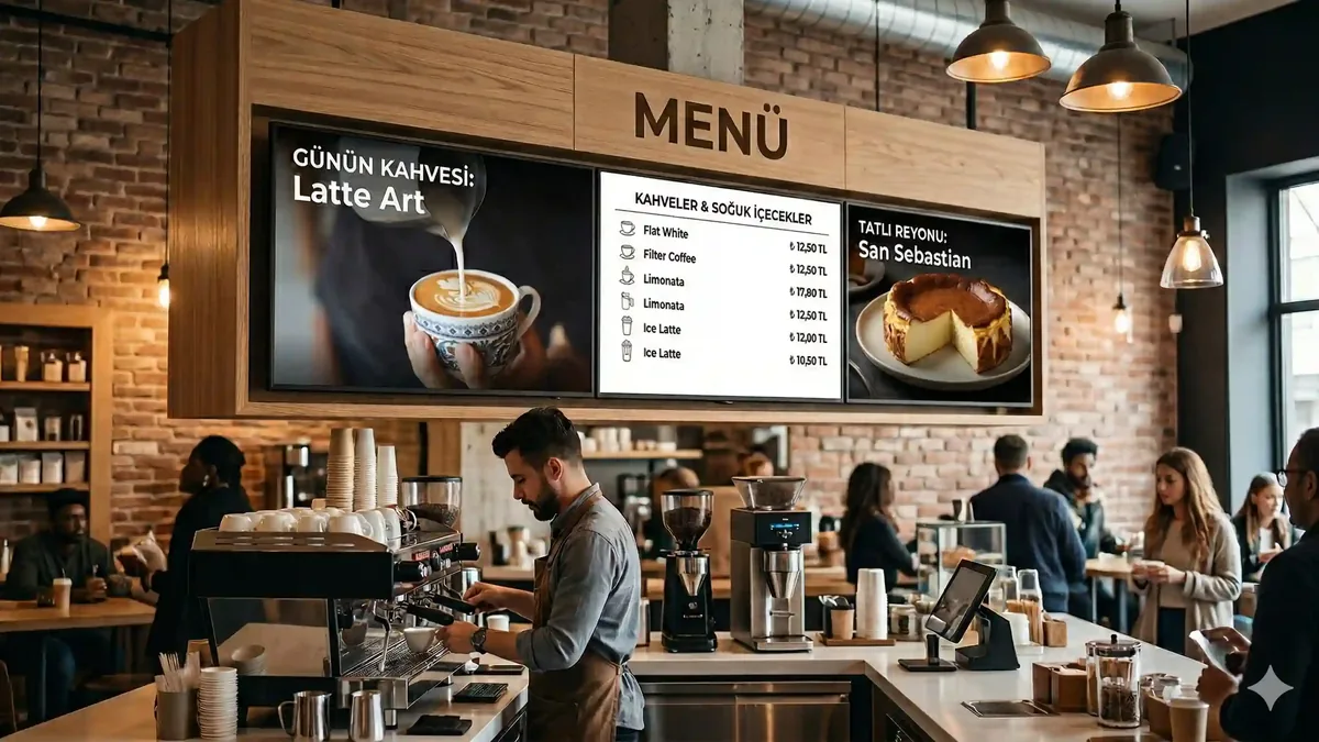 Bahçelievler ve Tunalı kafelerinde dijital menü board ekranı
