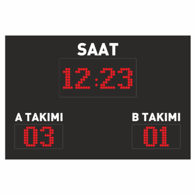 Halı Saha Skorbord Panosu 80x120CM (A-B Takımı | Saat)
