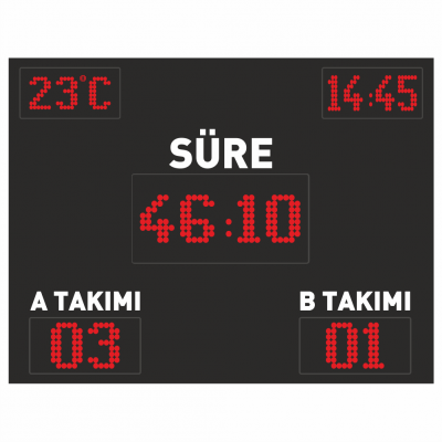 Halı Saha Skorbord Panosu 100x150CM (A-B Takımı | Süre | Korna | Saat | Derece)